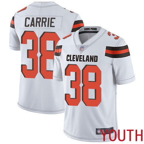 Cleveland Browns T J Carrie Youth White Limited Jersey #38 NFL Football Road Vapor Untouchable